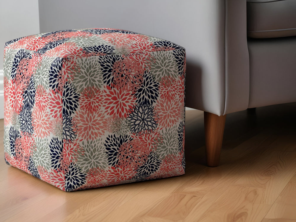 Homeroots 17" Coral Polyester Floral Pouf Ottoman   518251