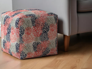 Homeroots 17" Coral Polyester Floral Pouf Ottoman   518251