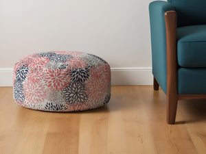 Homeroots 24" Coral Polyester Round Floral Pouf Ottoman   518252