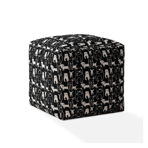 Homeroots 17" Black Cotton Animal Print Pouf Ottoman   518253