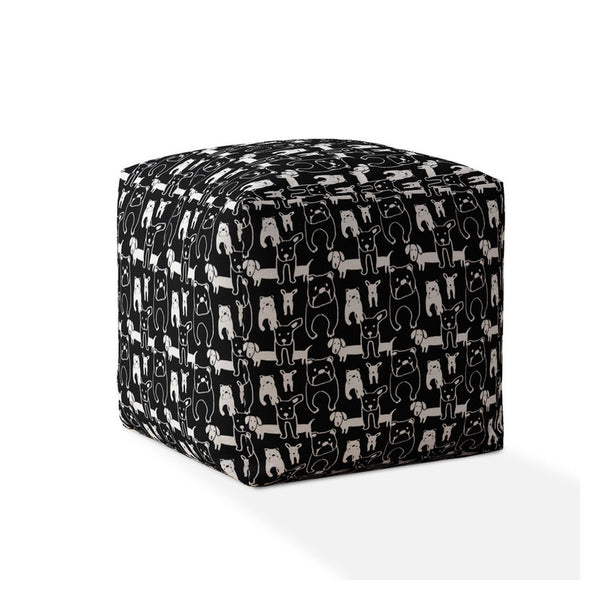 Homeroots 17" Black Cotton Animal Print Pouf Ottoman   518253