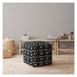 Homeroots 17" Black Cotton Animal Print Pouf Ottoman   518253