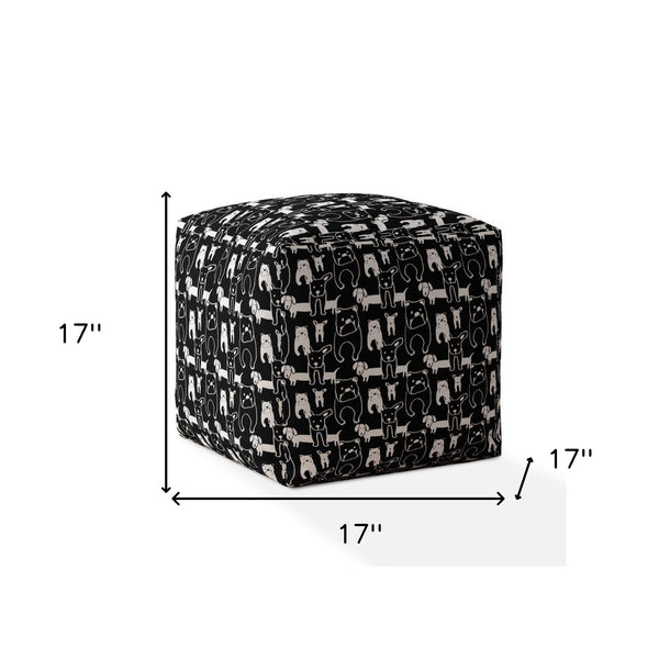 Homeroots 17" Black Cotton Animal Print Pouf Ottoman   518253