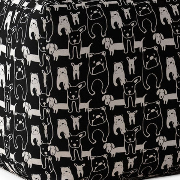 Homeroots 17" Black Cotton Animal Print Pouf Ottoman   518253
