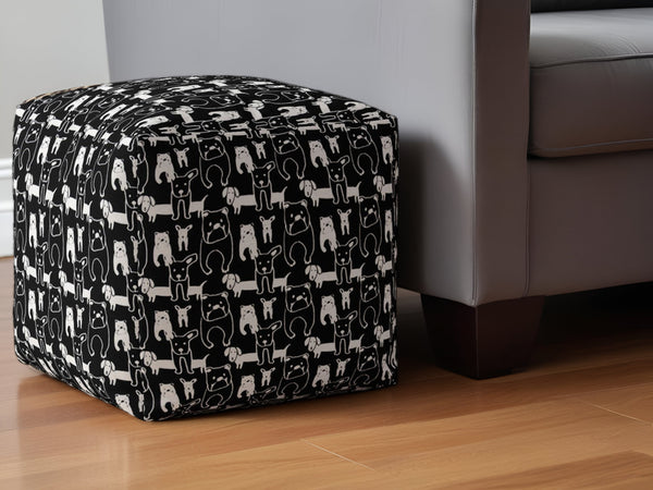Homeroots 17" Black Cotton Animal Print Pouf Ottoman   518253