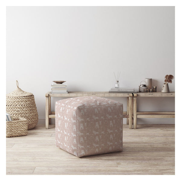 Homeroots 17" Pink Cotton Animal Print Pouf Ottoman Blush  518255
