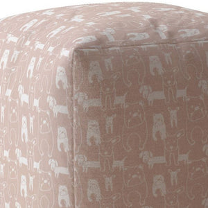 Homeroots 17" Pink Cotton Animal Print Pouf Ottoman Blush  518255