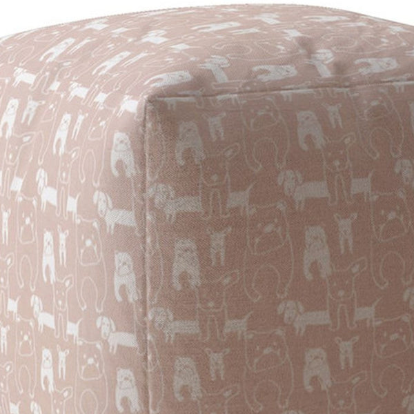 Homeroots 17" Pink Cotton Animal Print Pouf Ottoman Blush  518255