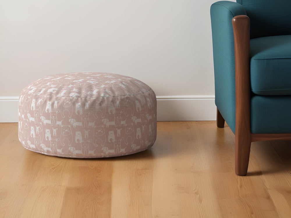 Homeroots 24" Pink Cotton Round Animal Print Pouf Ottoman Blush  518256