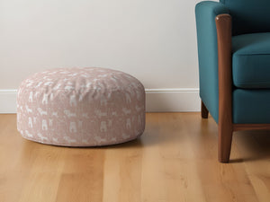 Homeroots 24" Pink Cotton Round Animal Print Pouf Ottoman Blush  518256