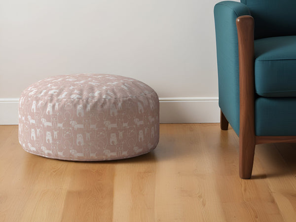 Homeroots 24" Pink Cotton Round Animal Print Pouf Ottoman Blush  518256