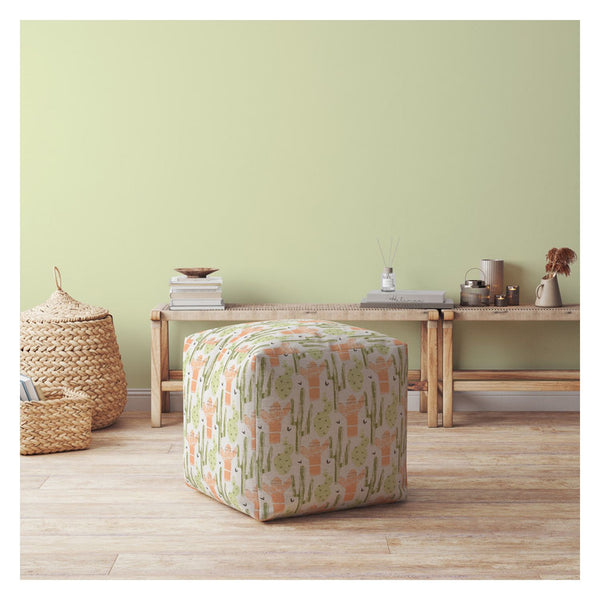 Homeroots 17" Orange Cotton Cactus Pouf Ottoman   518257