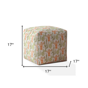 Homeroots 17" Orange Cotton Cactus Pouf Ottoman   518257