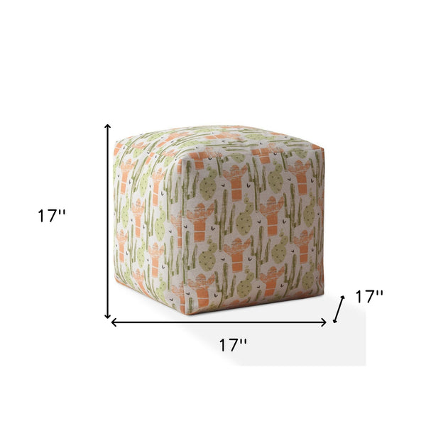 Homeroots 17" Orange Cotton Cactus Pouf Ottoman   518257
