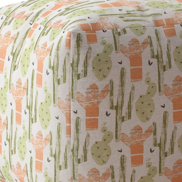 Homeroots 17" Orange Cotton Cactus Pouf Ottoman   518257