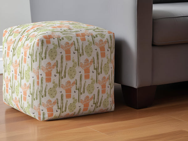 Homeroots 17" Orange Cotton Cactus Pouf Ottoman   518257