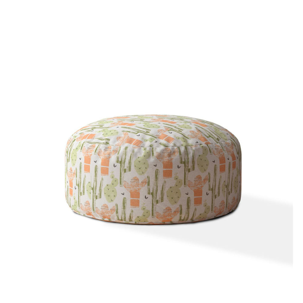 Homeroots 24" Orange Cotton Round Cactus Pouf Ottoman   518258