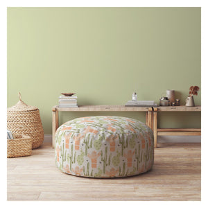 Homeroots 24" Orange Cotton Round Cactus Pouf Ottoman   518258
