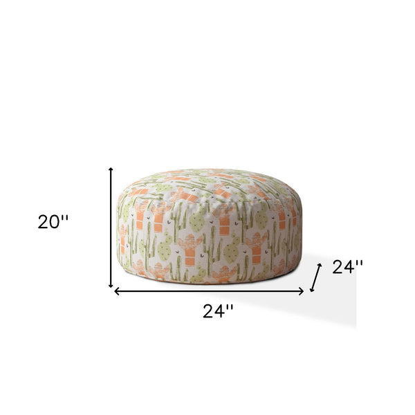 Homeroots 24" Orange Cotton Round Cactus Pouf Ottoman   518258