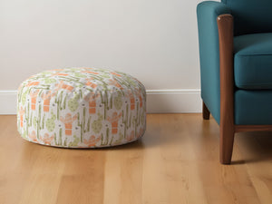 Homeroots 24" Orange Cotton Round Cactus Pouf Ottoman   518258