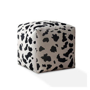 Homeroots 17" Black And White Twill Cow Print Pouf Ottoman   518259