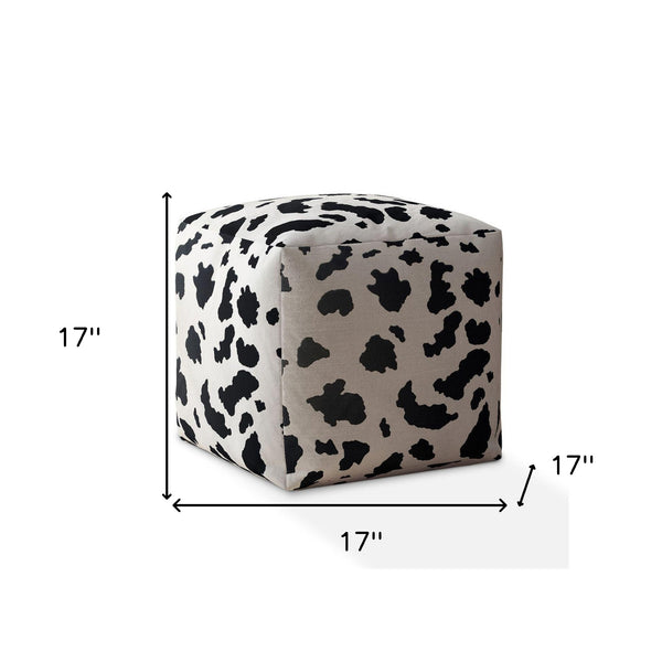 Homeroots 17" Black And White Twill Cow Print Pouf Ottoman   518259