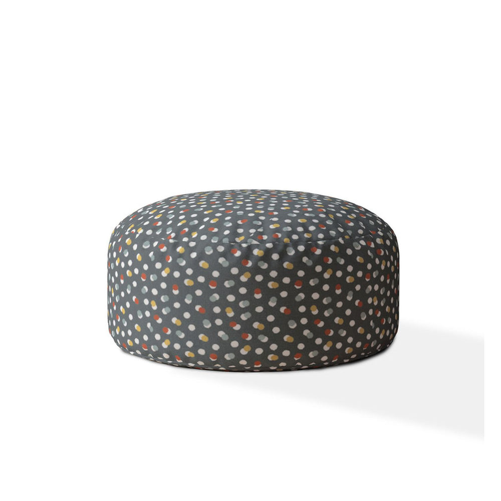 Homeroots 24" Blue Cotton Round Floral Pouf Ottoman   518262