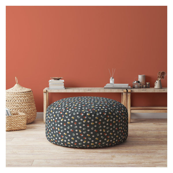 Homeroots 24" Blue Cotton Round Floral Pouf Ottoman   518262