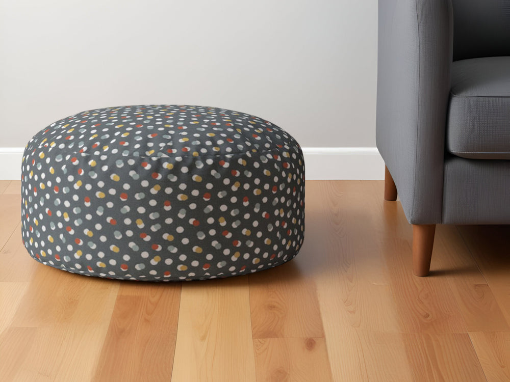 Homeroots 24" Blue Cotton Round Floral Pouf Ottoman   518262
