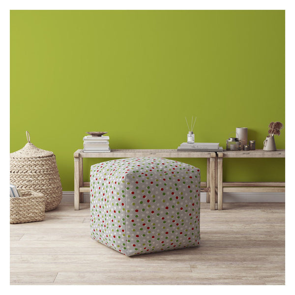 Homeroots 17" Green Cotton Polka Dots Pouf Ottoman Lime,Bright Red  518263
