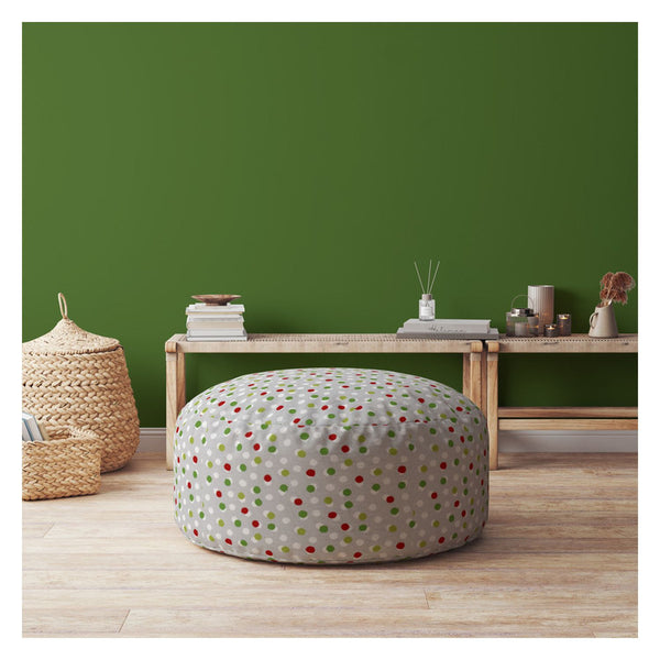 Homeroots 24" Green Cotton Round Polka Dots Pouf Ottoman Lime,Bright Red  518264