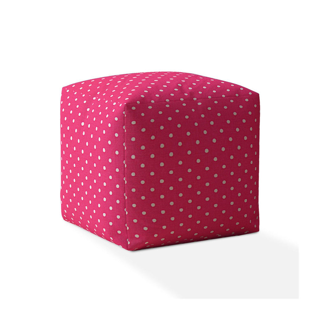 Homeroots 17" Pink Cotton Polka Dots Pouf Ottoman Hot Pink,White  518267