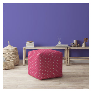Homeroots 17" Pink Cotton Polka Dots Pouf Ottoman Hot Pink,White  518267