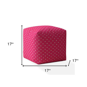 Homeroots 17" Pink Cotton Polka Dots Pouf Ottoman Hot Pink,White  518267