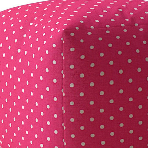 Homeroots 17" Pink Cotton Polka Dots Pouf Ottoman Hot Pink,White  518267