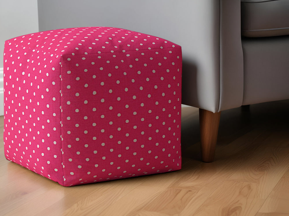 Homeroots 17" Pink Cotton Polka Dots Pouf Ottoman Hot Pink,White  518267