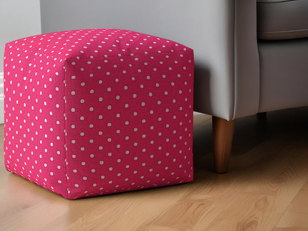 Homeroots 17" Pink Cotton Polka Dots Pouf Ottoman Hot Pink,White  518267