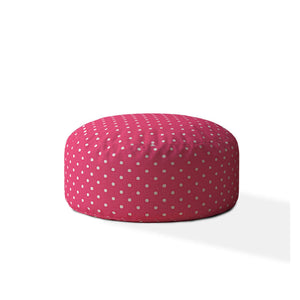 Homeroots 24" Pink Cotton Round Polka Dots Pouf Ottoman Hot Pink,White  518268