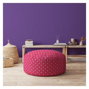 Homeroots 24" Pink Cotton Round Polka Dots Pouf Ottoman Hot Pink,White  518268