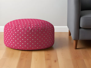 Homeroots 24" Pink Cotton Round Polka Dots Pouf Ottoman Hot Pink,White  518268