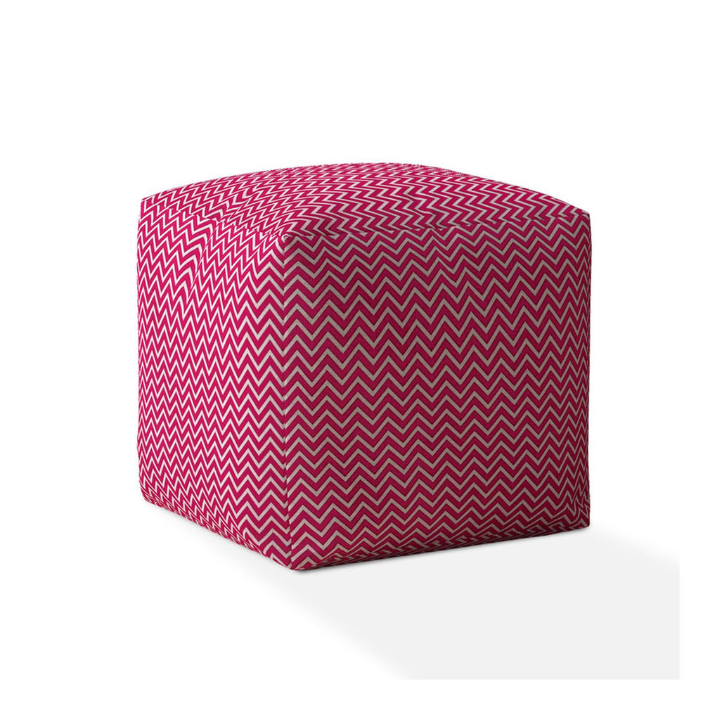 Homeroots 17" Pink Cotton Chevron Pouf Ottoman Hot Pink,White  518271