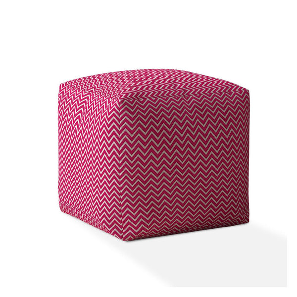 Homeroots 17" Pink Cotton Chevron Pouf Ottoman Hot Pink,White  518271