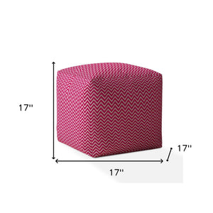 Homeroots 17" Pink Cotton Chevron Pouf Ottoman Hot Pink,White  518271