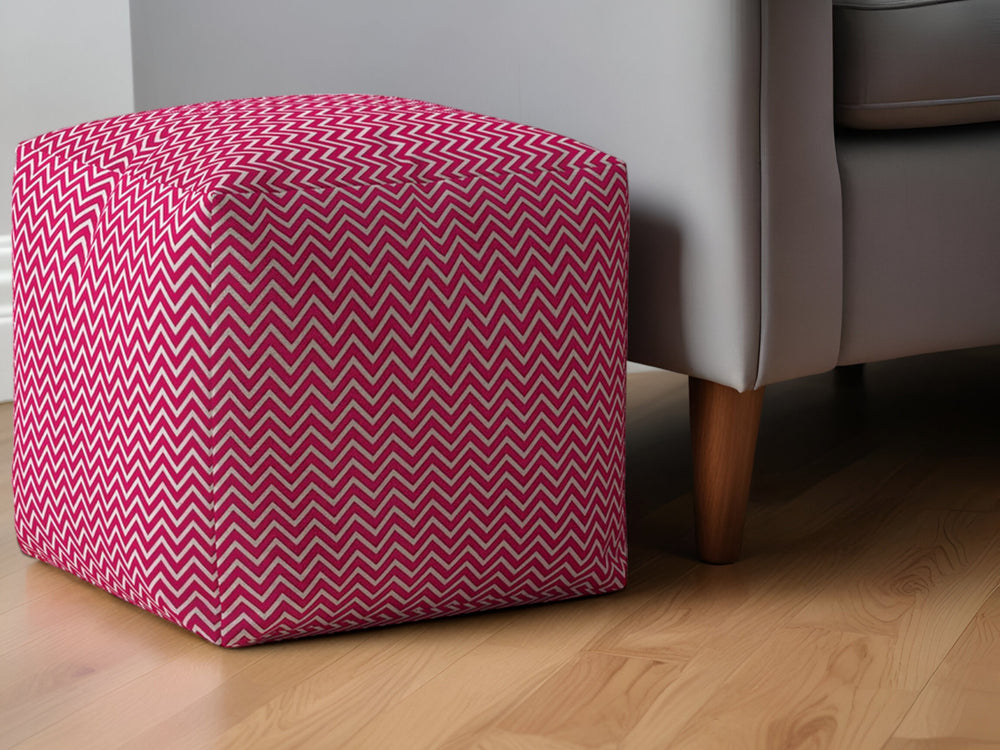 Homeroots 17" Pink Cotton Chevron Pouf Ottoman Hot Pink,White  518271