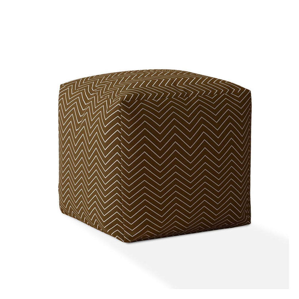 Homeroots 17" Brown Cotton Chevron Pouf Ottoman   518273