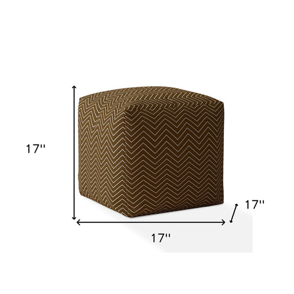 Homeroots 17" Brown Cotton Chevron Pouf Ottoman   518273