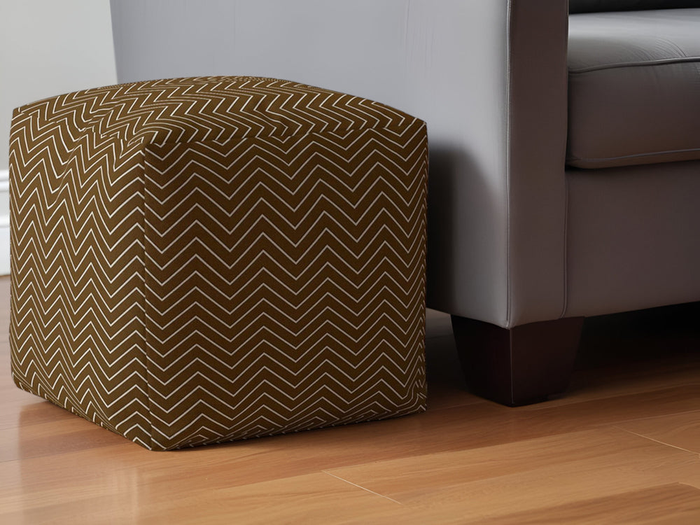 Homeroots 17" Brown Cotton Chevron Pouf Ottoman   518273