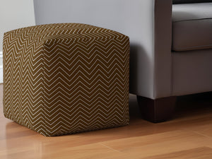 Homeroots 17" Brown Cotton Chevron Pouf Ottoman   518273