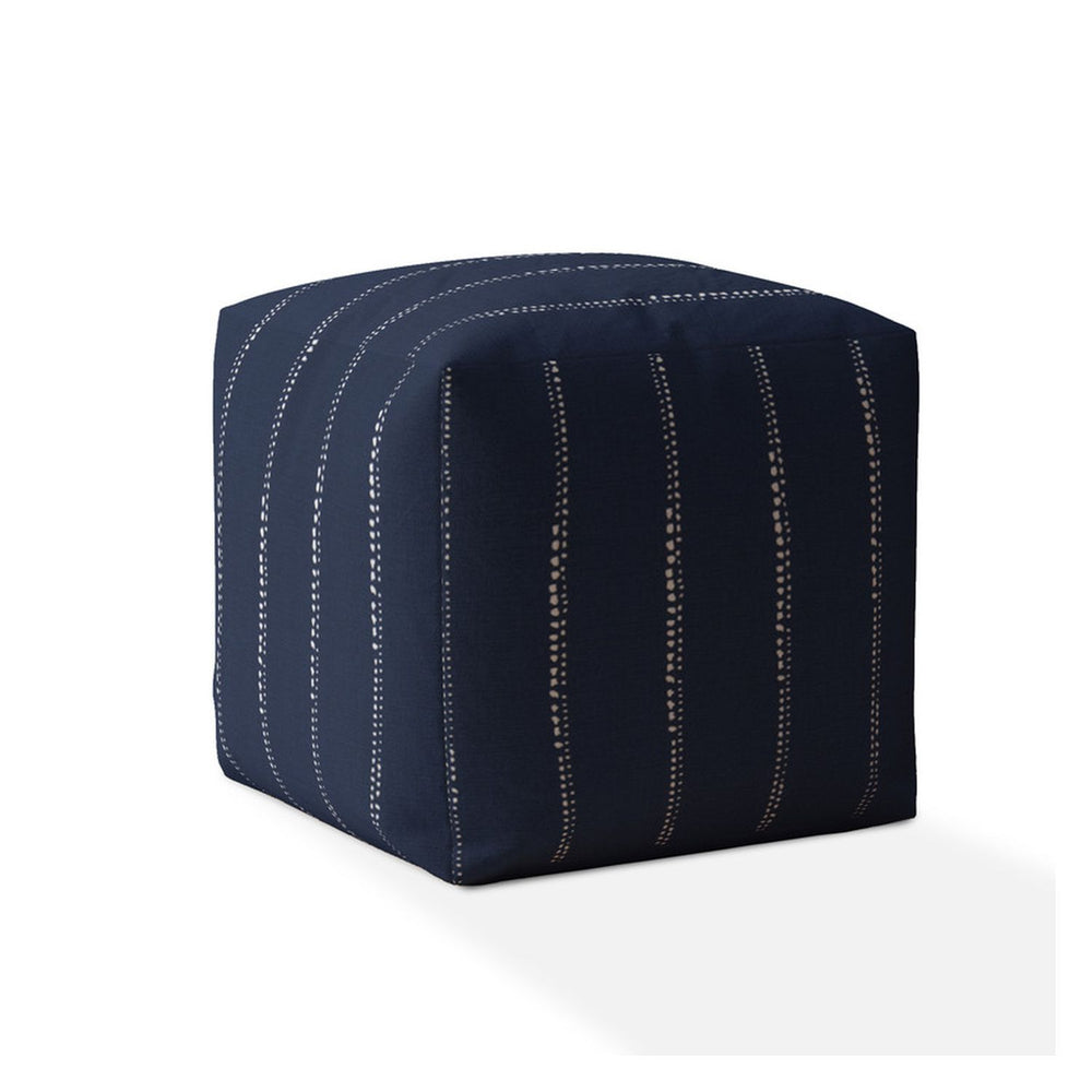 Homeroots 17" Blue Cotton Striped Pouf Ottoman   518275