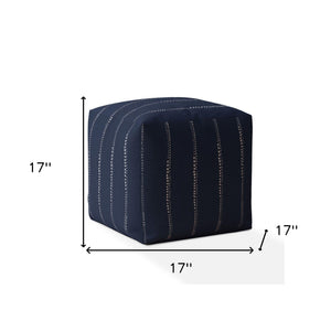 Homeroots 17" Blue Cotton Striped Pouf Ottoman   518275